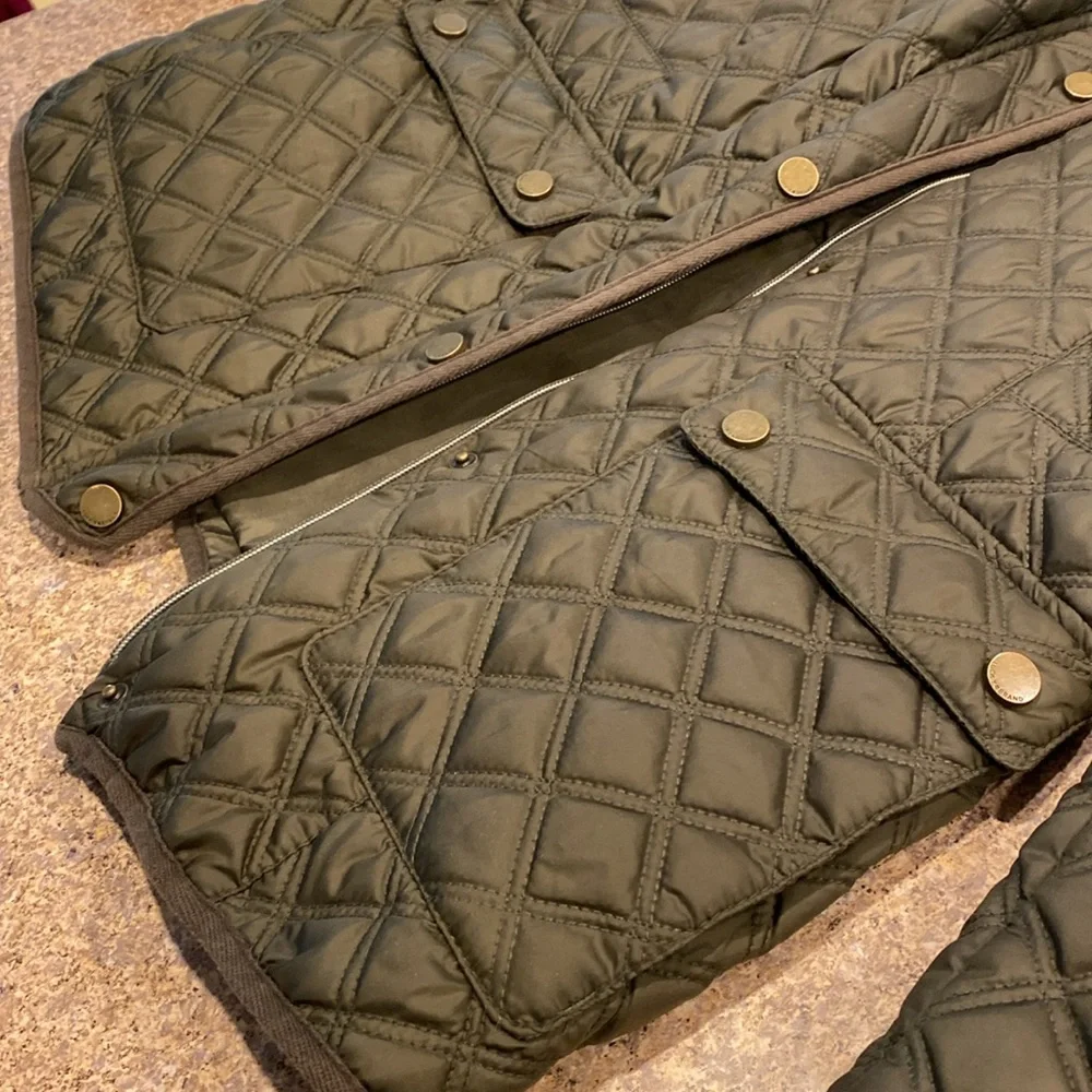 Lucky Brand Army Green Quilted Jacket Medium Full Zip Snap Coat - Picture 11 of 16